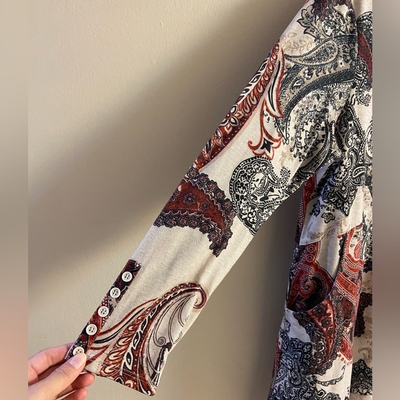 Chico’s knit tunic top paisley cream brown long line Large - Picture 5 of 7